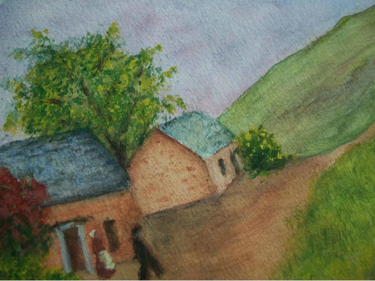Canadian Vintage Folk Art Watercolor Painting - Unsigned - Canada - Mid 20th Century For Sale