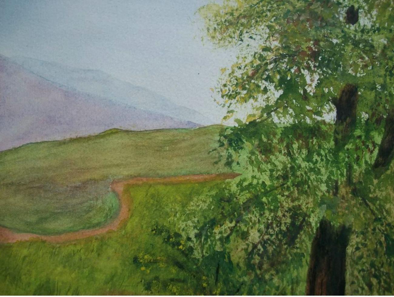Hand-Painted Vintage Folk Art Watercolor Painting - Unsigned - Canada - Mid 20th Century For Sale