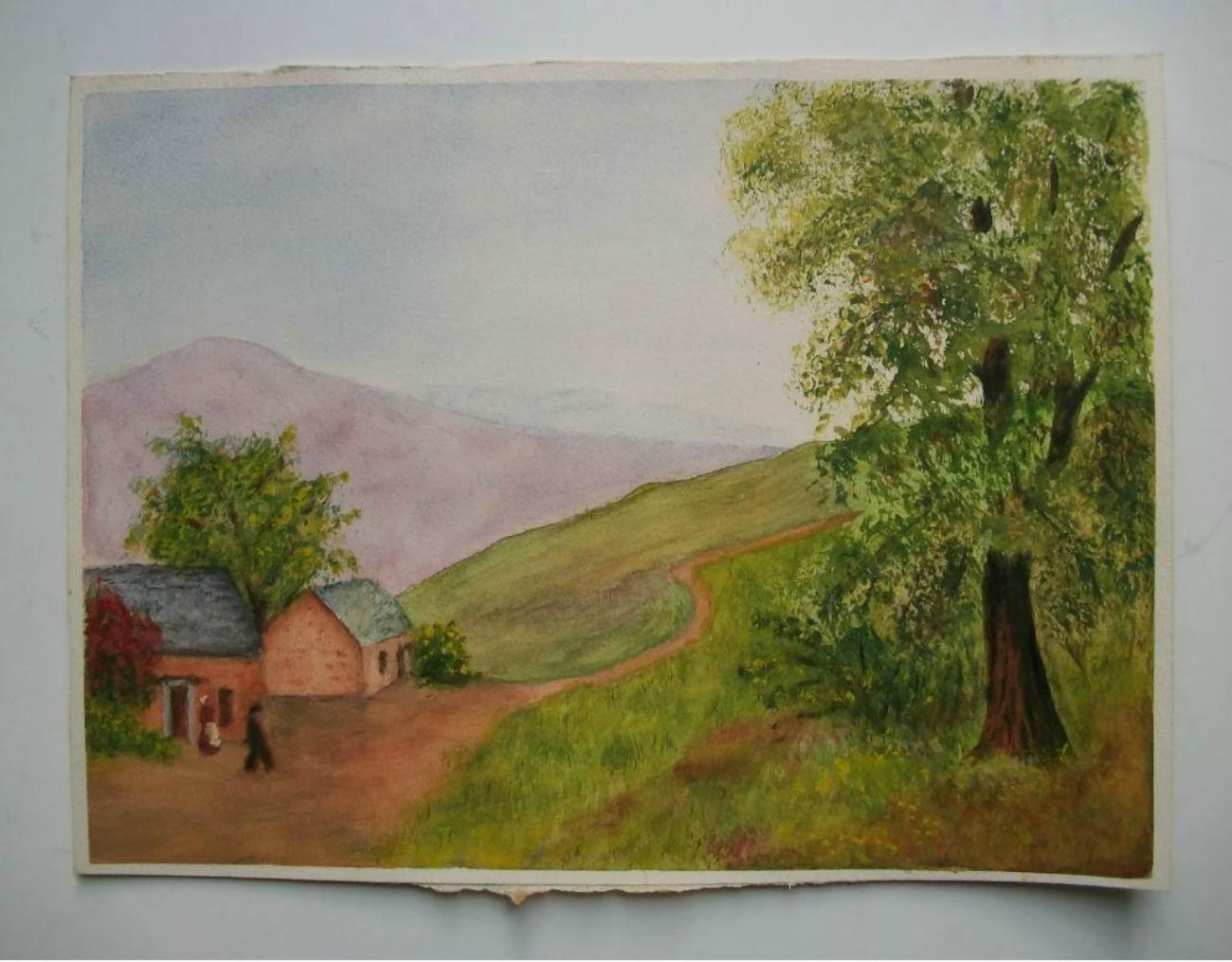 Vintage Folk Art Watercolor Painting - Unsigned - Canada - Mid 20th Century In Good Condition For Sale In Chatham, ON