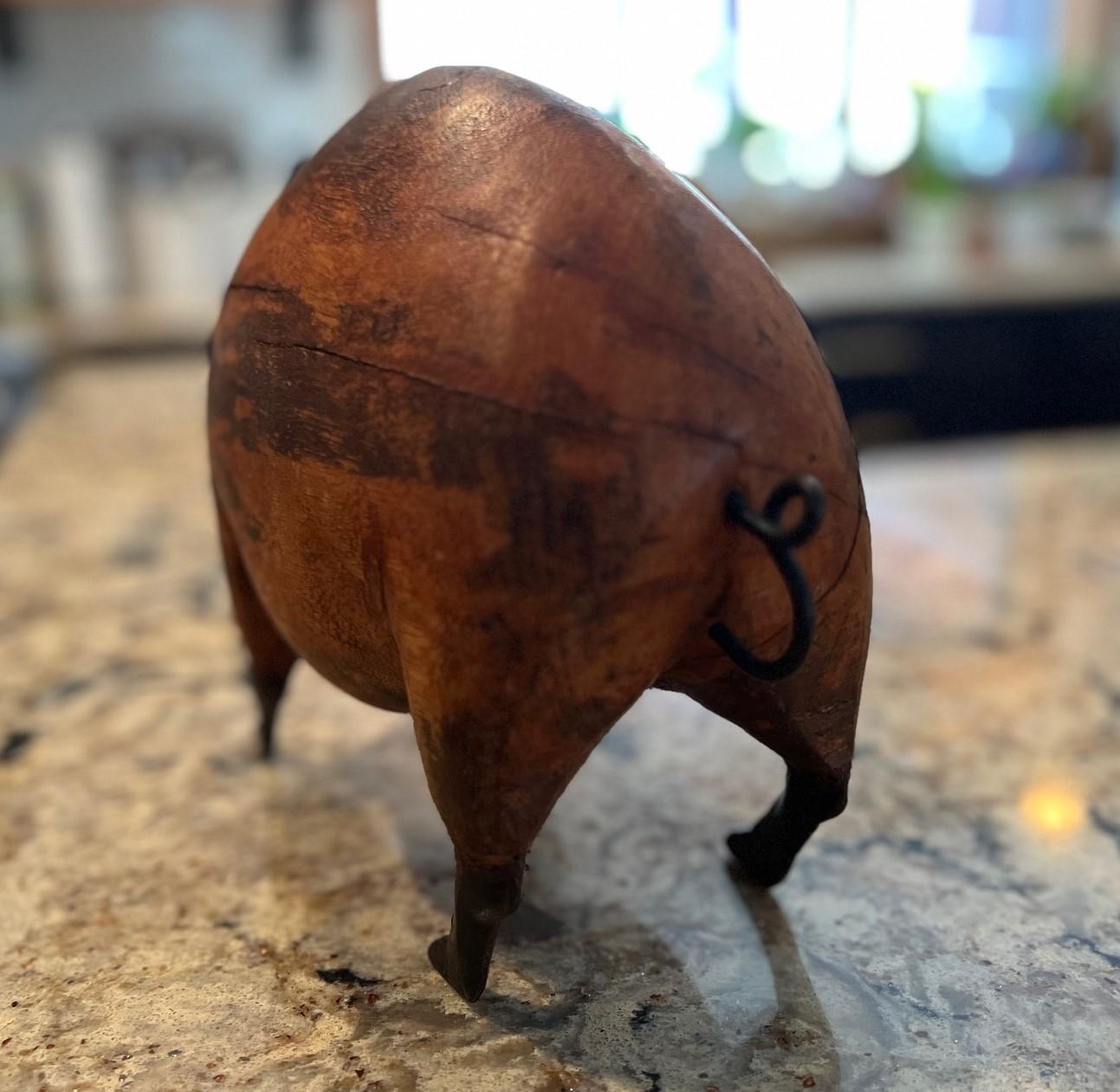 Late 20th Century Vintage Folk Art Wood and Tinplate Pig