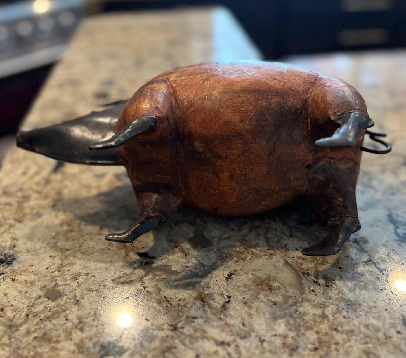 Metal Vintage Folk Art Wood and Tinplate Pig