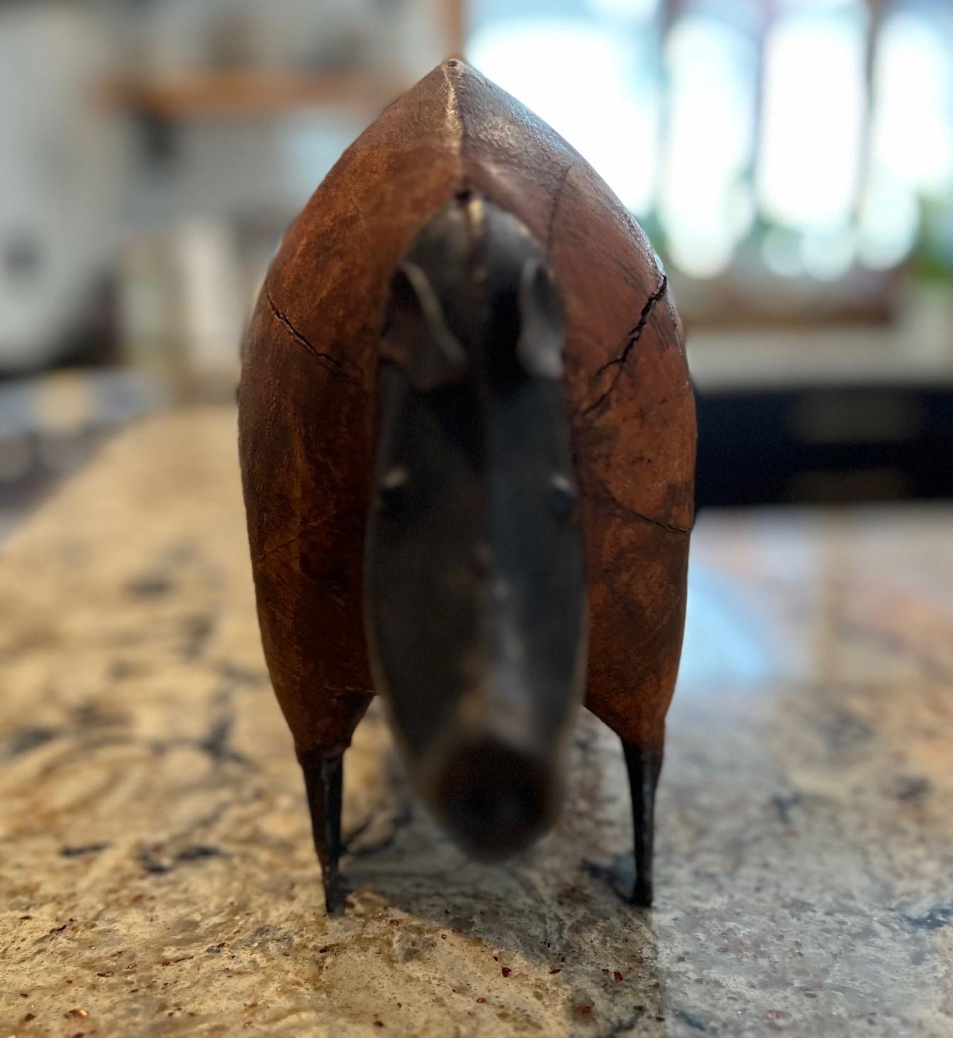 Vintage Folk Art Wood and Tinplate Pig 2