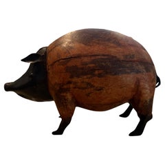 Used Folk Art Wood and Tinplate Pig