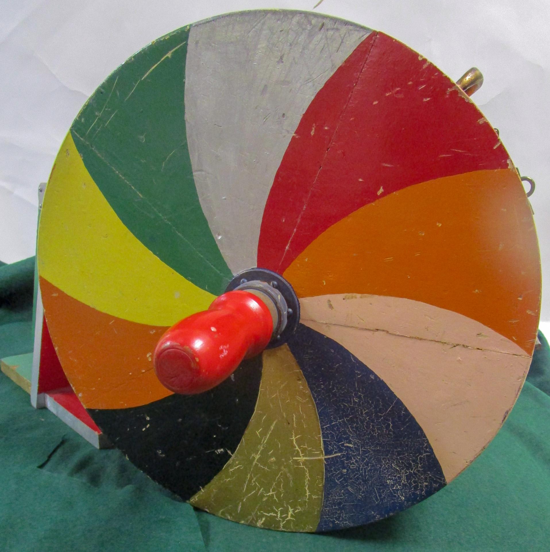 Metal Vintage Folk Art Wooden Raffle Drum Lottery Ticket Spinner with Orginal Paint