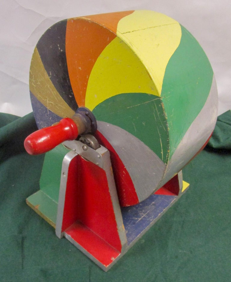 Vintage Folk Art Wooden Raffle Drum Lottery Ticket Spinner with Orginal
