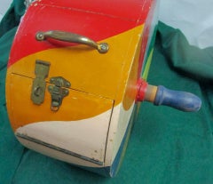 Vintage Folk Art Wooden Raffle Drum Lottery Ticket Spinner with Orginal Paint
