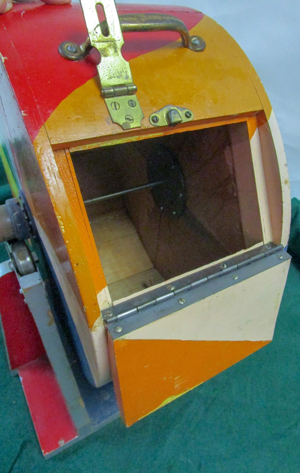 Vintage Folk Art Wooden Raffle Drum Lottery Ticket Spinner with Orginal