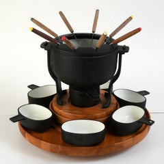 Emailliertes Vintage-Fondueset aus den 1970er Jahren, hergestellt von Digsmed in Dänemark
