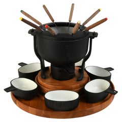 Emailliertes Vintage-Fondueset aus den 1970er Jahren, hergestellt von Digsmed in Dänemark