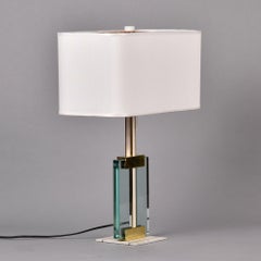 Vintage Fontana Arte Brass + Glass Lamp with White Base and Original Shade