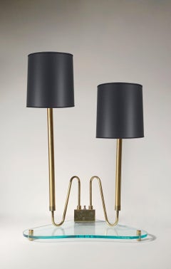 Lampe triangulaire en verre et laiton de Fontana Arte Vintage