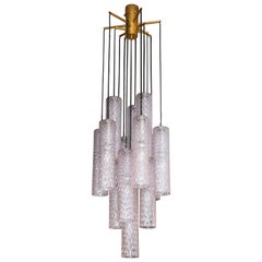 Vintage Fontana Arte Pink Tubular Textured Glass Chandelier Vintage Fontana Arte Pink Tubular Textured Glass Chandelier