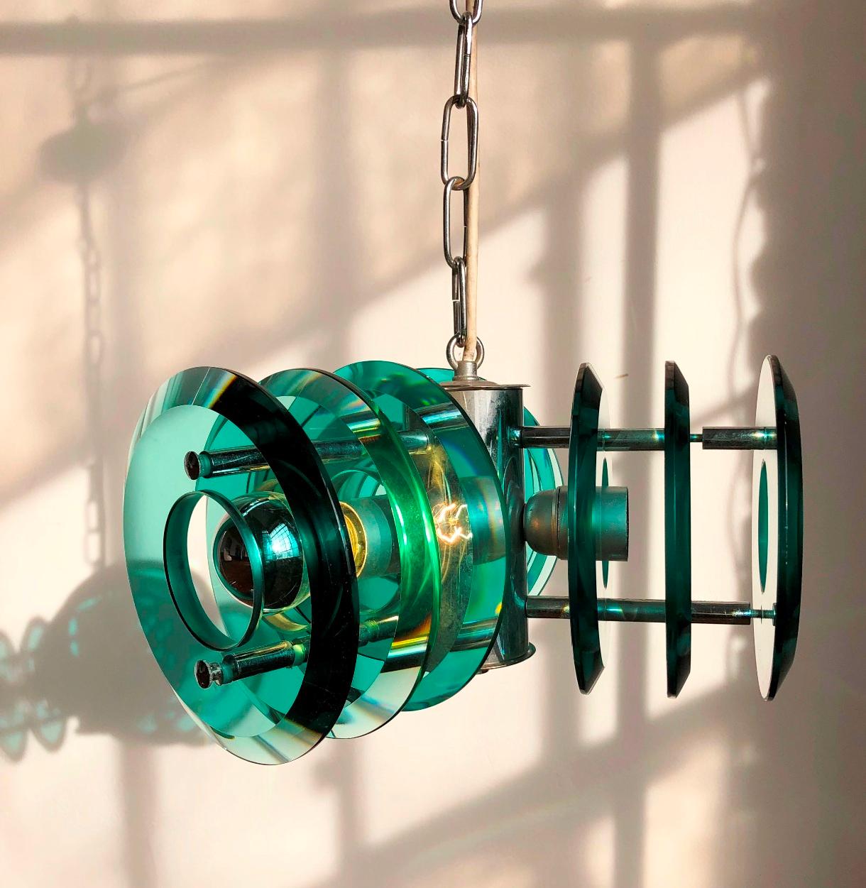 Vintage Fontana Arte Style Light Pendant, Italy, 1970s For Sale 9