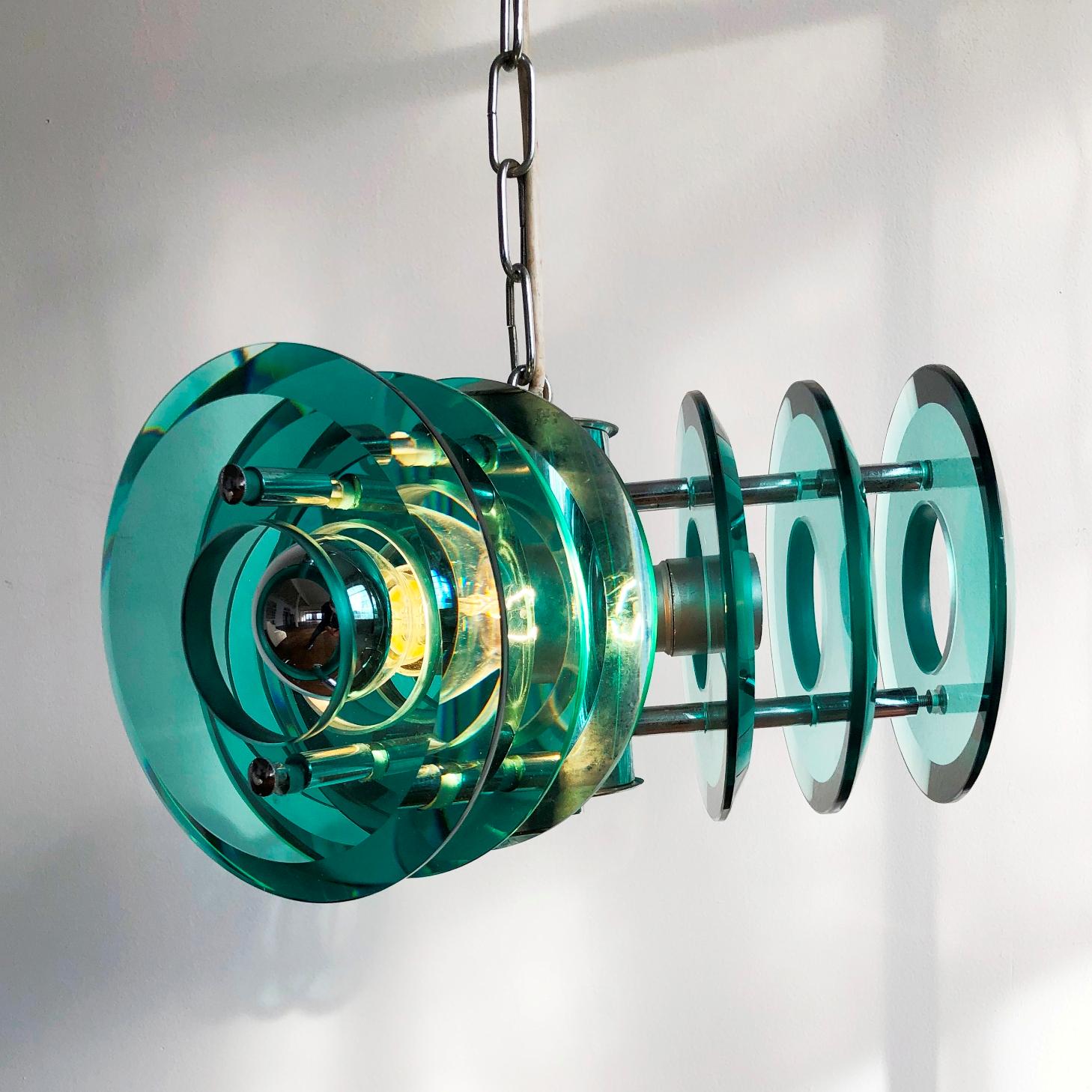 Plated Vintage Fontana Arte Style Light Pendant, Italy, 1970s For Sale