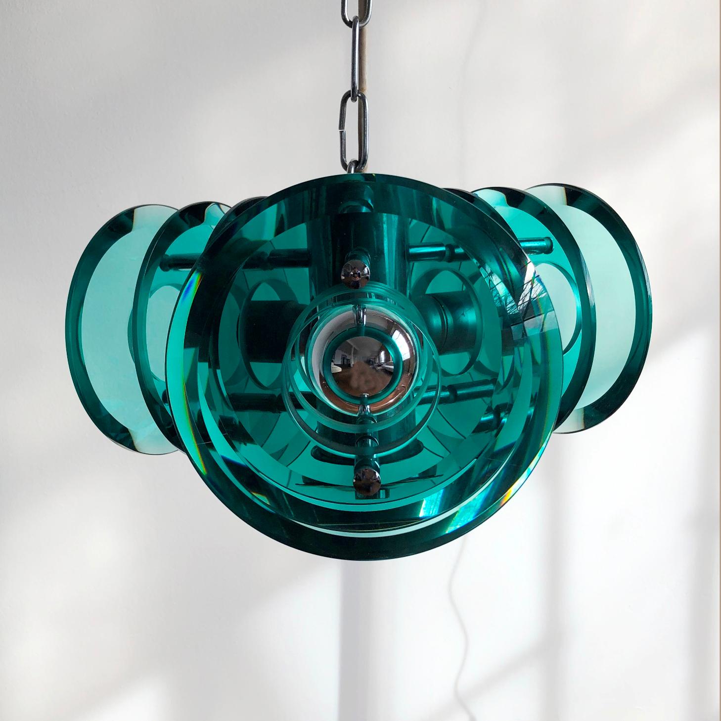 Late 20th Century Vintage Fontana Arte Style Light Pendant, Italy, 1970s For Sale