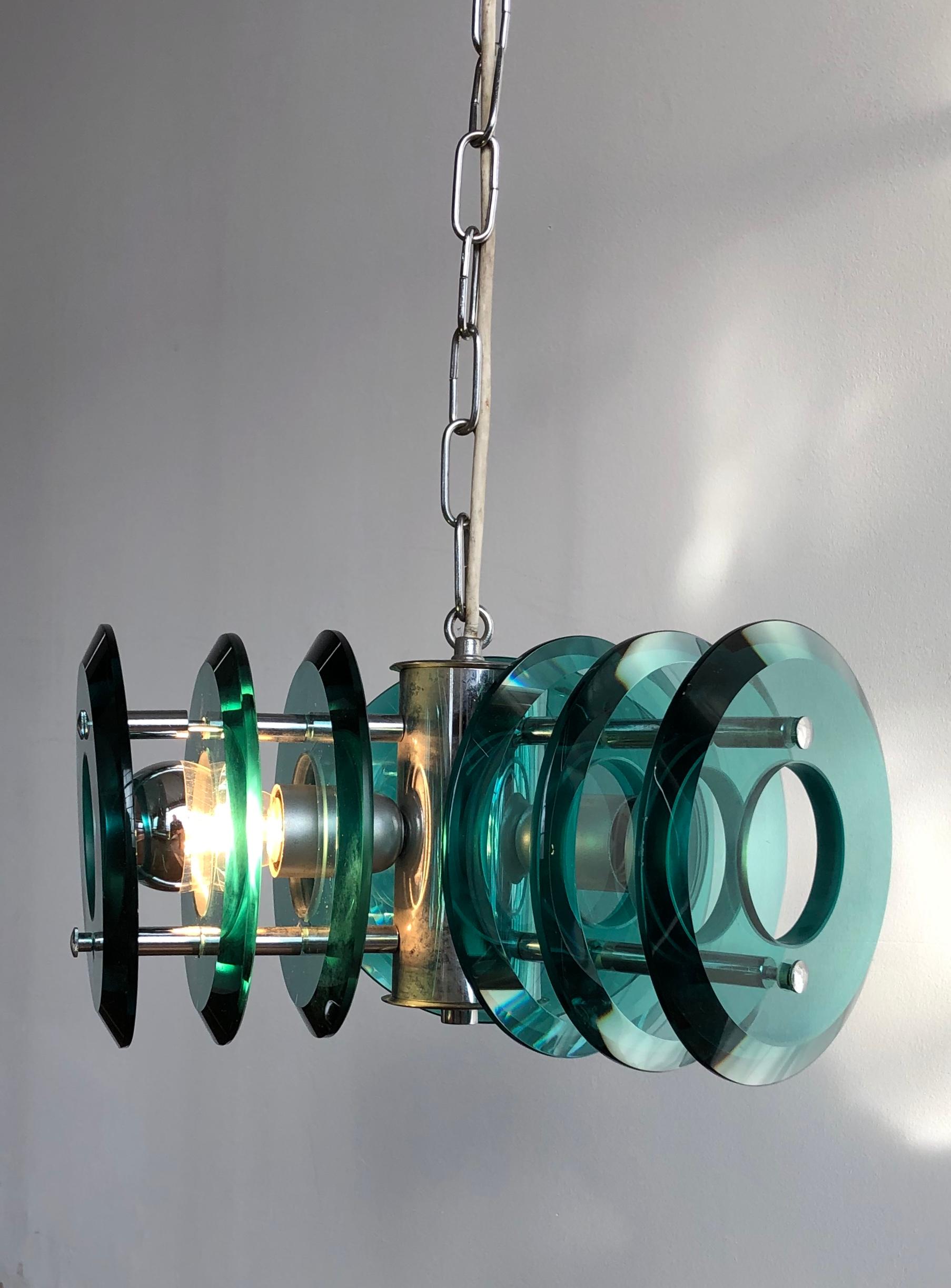 Glass Vintage Fontana Arte Style Light Pendant, Italy, 1970s For Sale