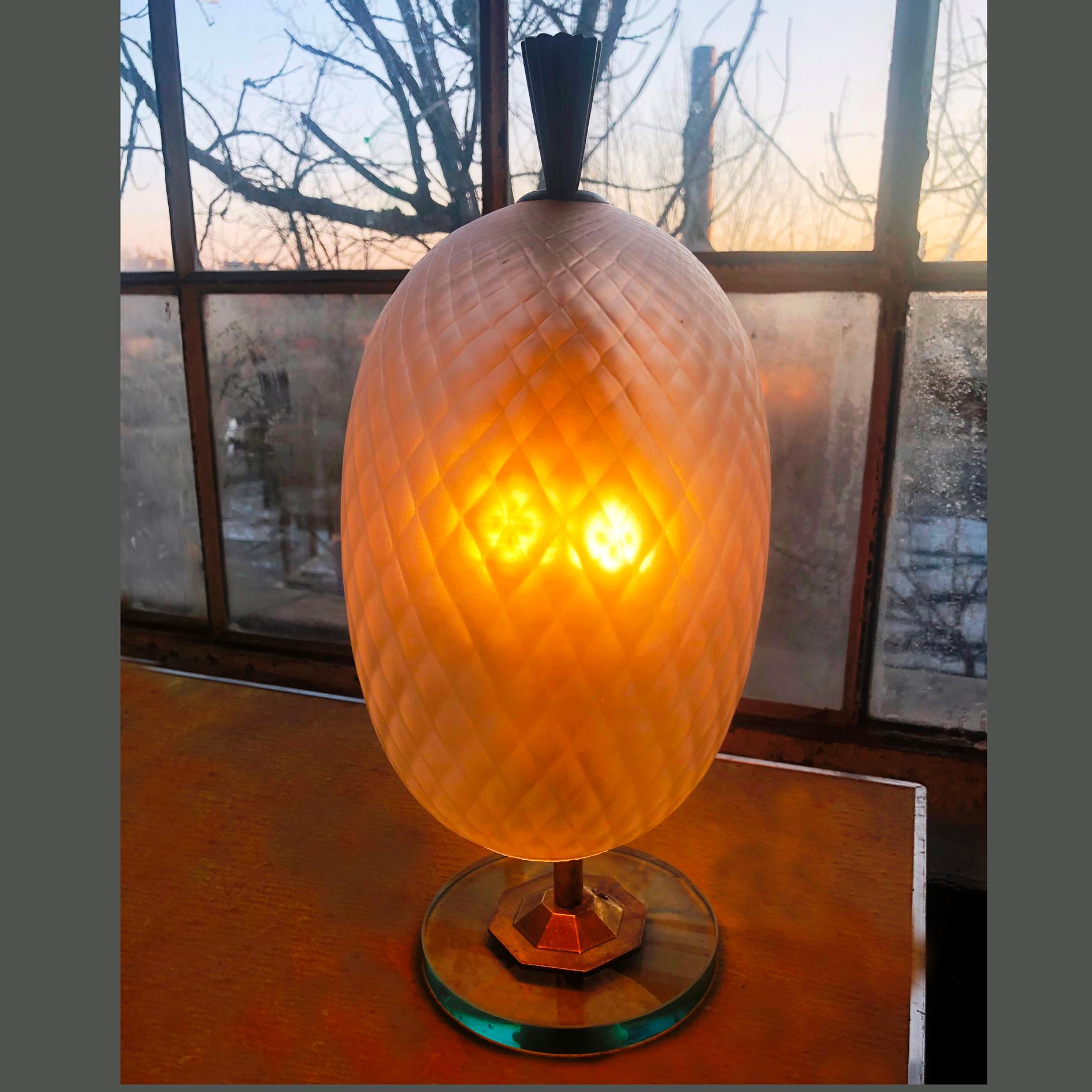 Vintage Fontana Arte Style Murano Glass Table or Nightstand Lamp, Italy, 1950s For Sale 9