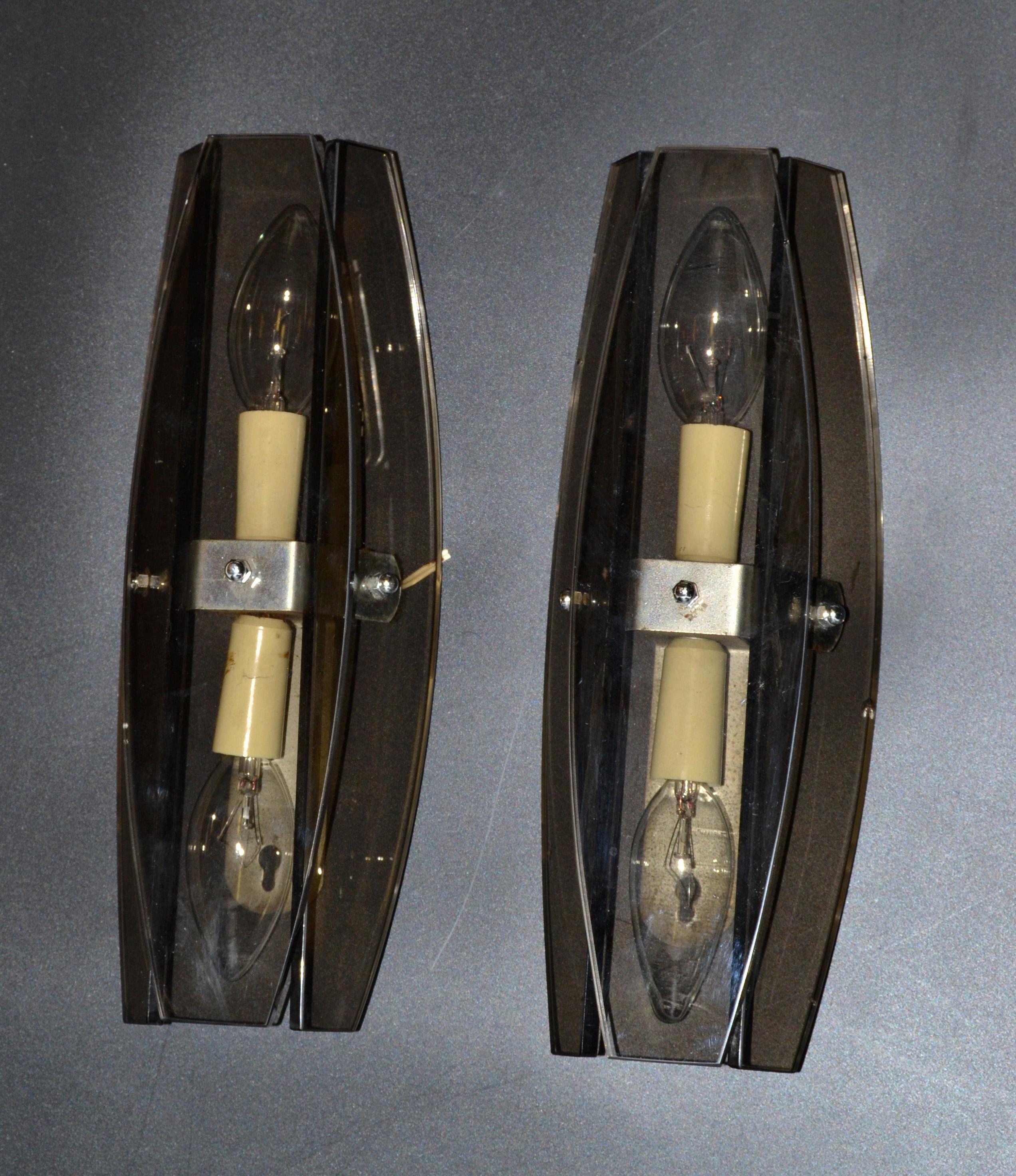 Vintage Fontana Arte Style Sconces, Wall Lights, Italy, 1970, Pair For Sale 2