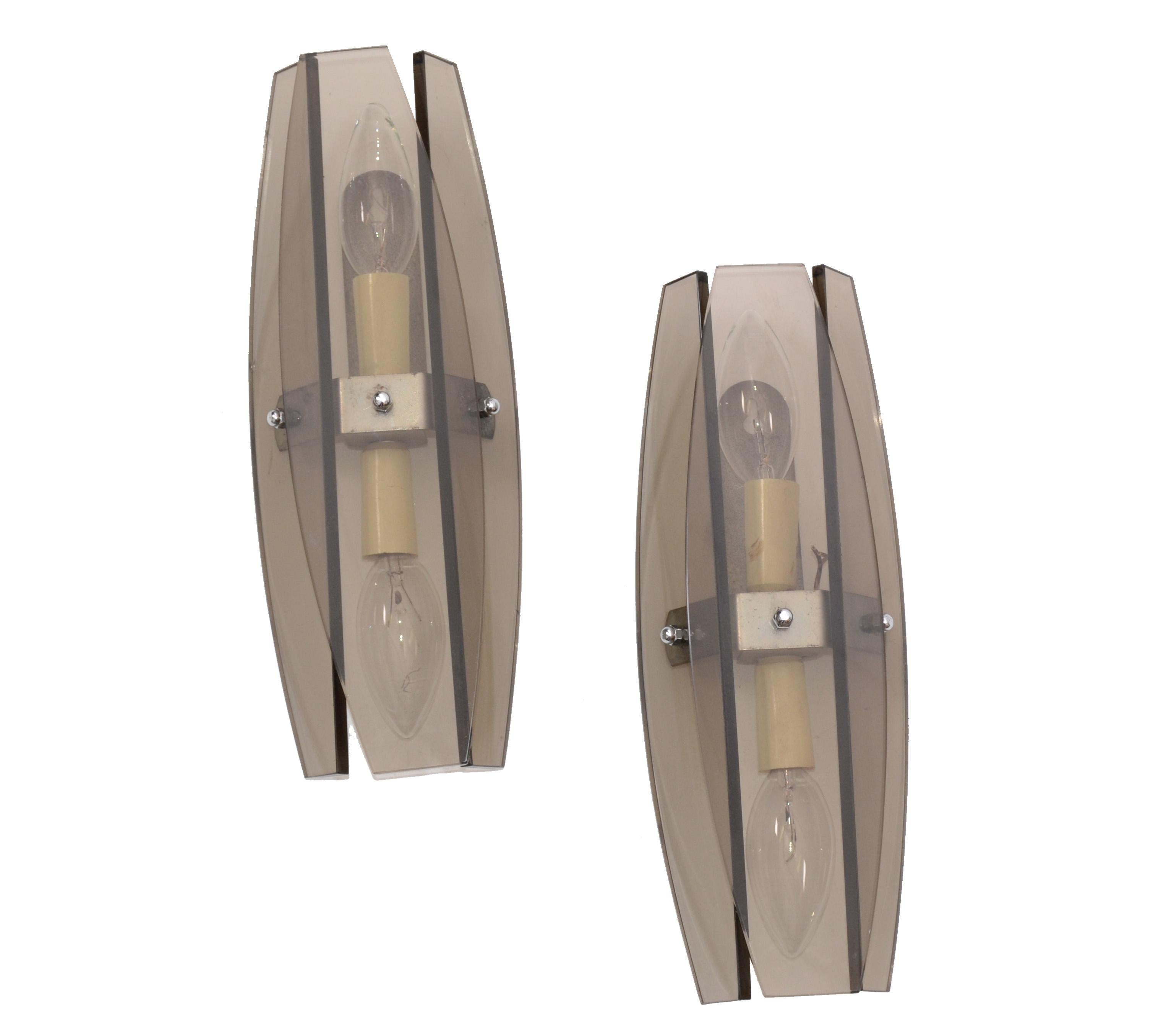 Vintage Fontana Arte Style Sconces, Wall Lights, Italy, 1970, Pair For Sale 3
