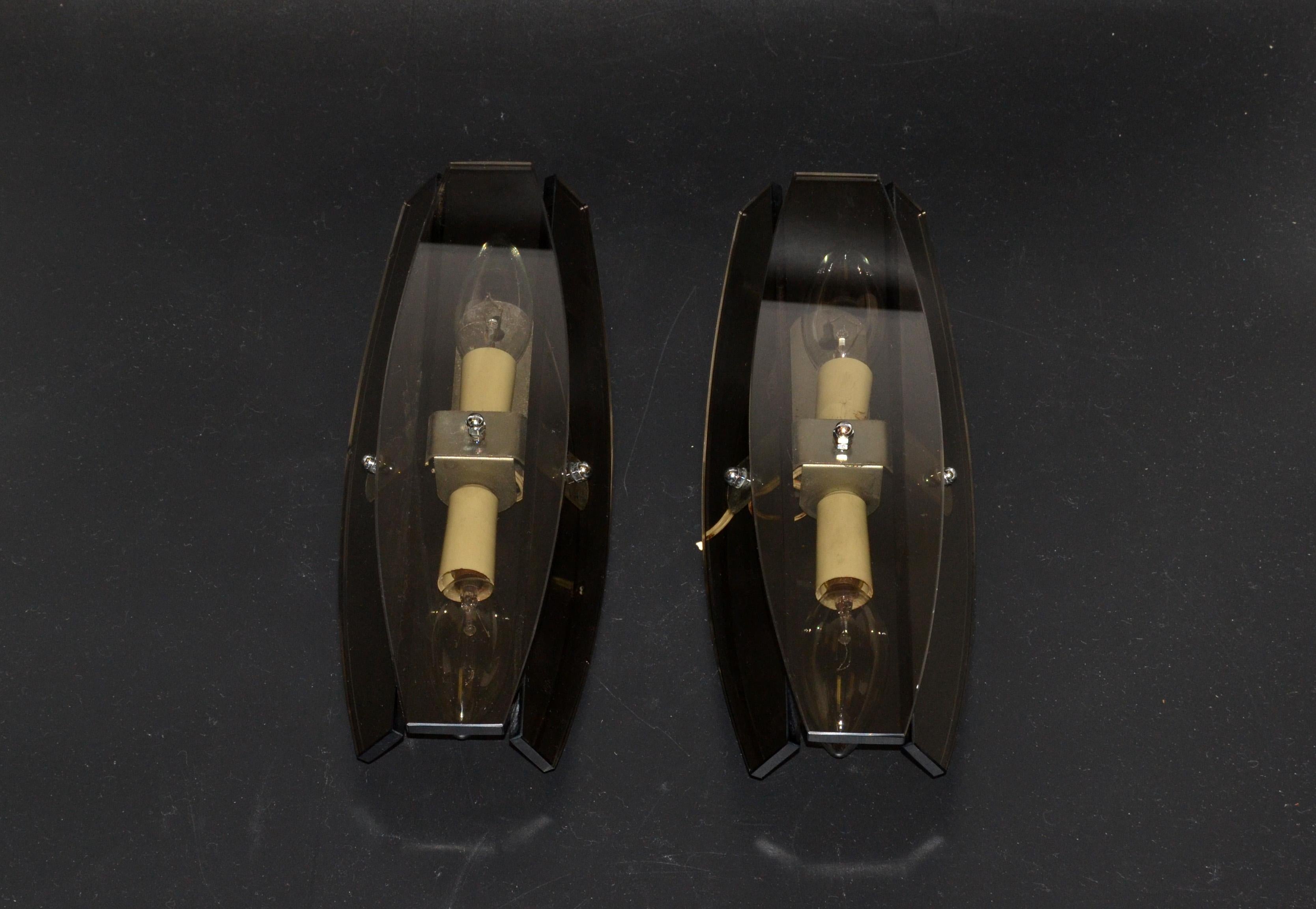 20th Century Vintage Fontana Arte Style Sconces, Wall Lights, Italy, 1970, Pair For Sale