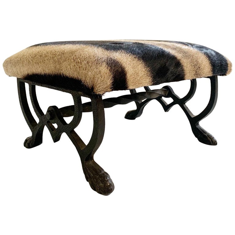 Vintage Foot Stool in Zebra Hide at 1stDibs