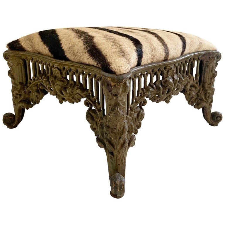 Vintage Foot Stool in Zebra Hide at 1stDibs