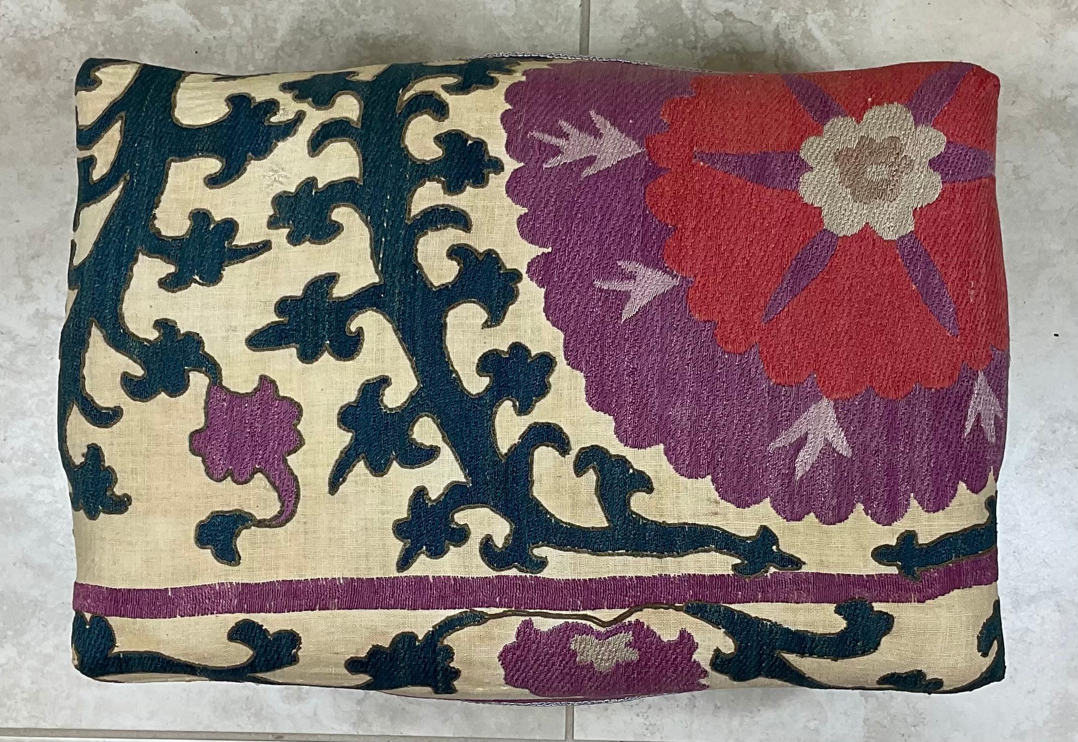 Vintage Foot Stool Upholstered with Antique Suzani Textile 2