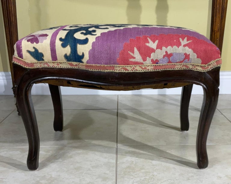 Vintage Foot Stool Upholstered with Antique Suzani Textile For Sale at ...