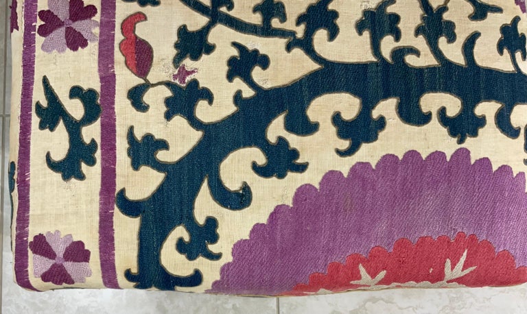 Vintage Foot Stool Upholstered with Antique Suzani Textile For Sale at ...