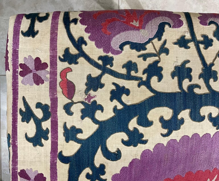 Vintage Foot Stool Upholstered with Antique Suzani Textile For Sale at ...