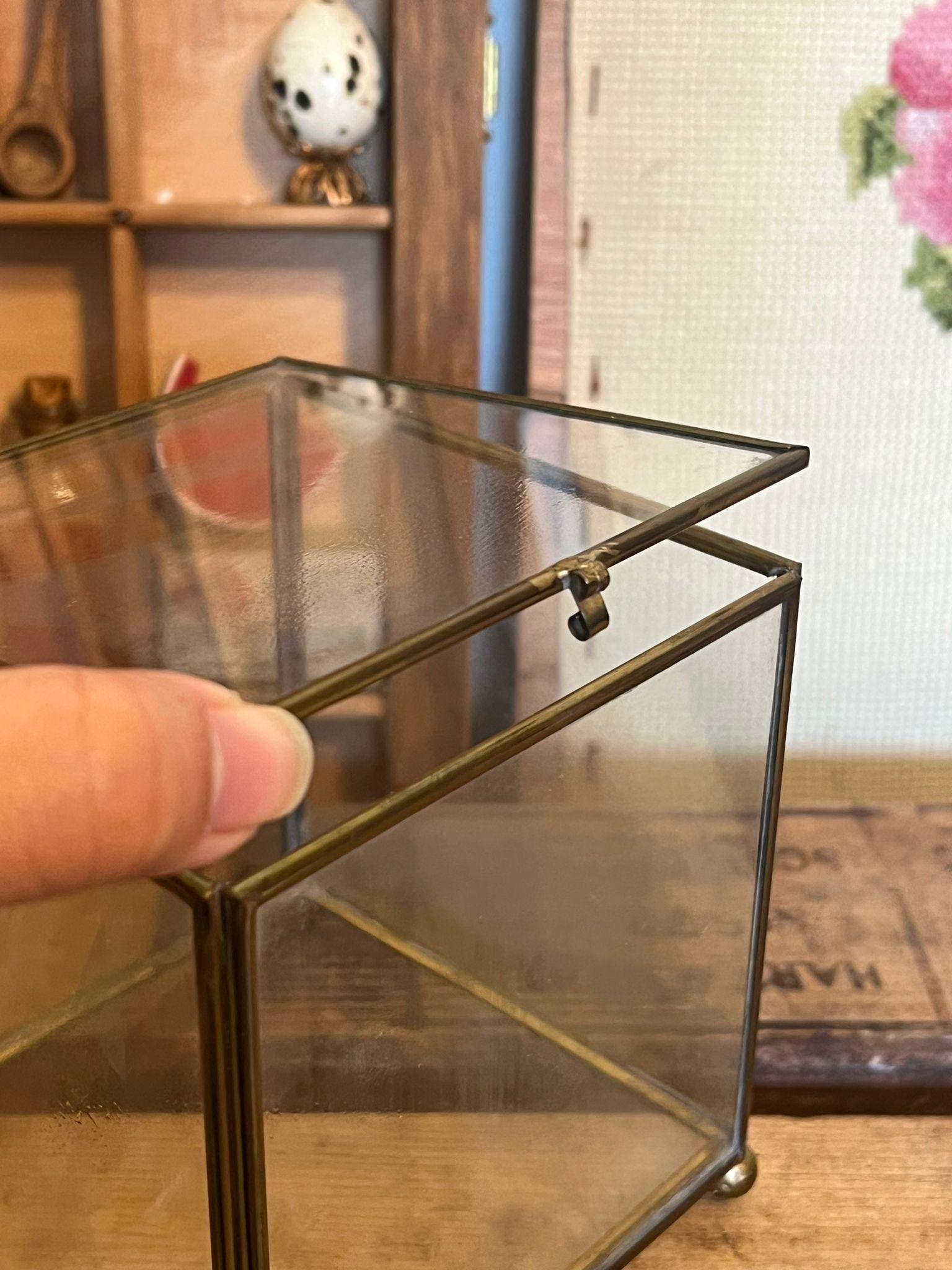 Vintage Footed Brass Metal Glass Trinket Jewelry Box For Sale 1