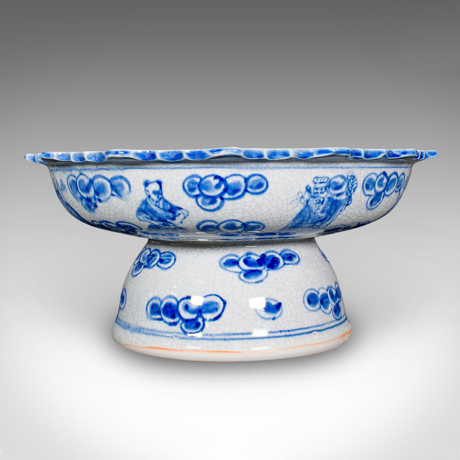 Mid-20th Century Vintage Footed Serving Bowl, Chinese, Ceramic, Fruit, Bonbon Dish, Mid Century For Sale