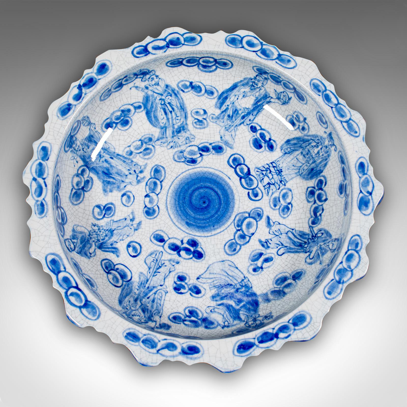 Vintage Footed Serving Bowl, Chinese, Ceramic, Fruit, Bonbon Dish, Mid Century For Sale 1