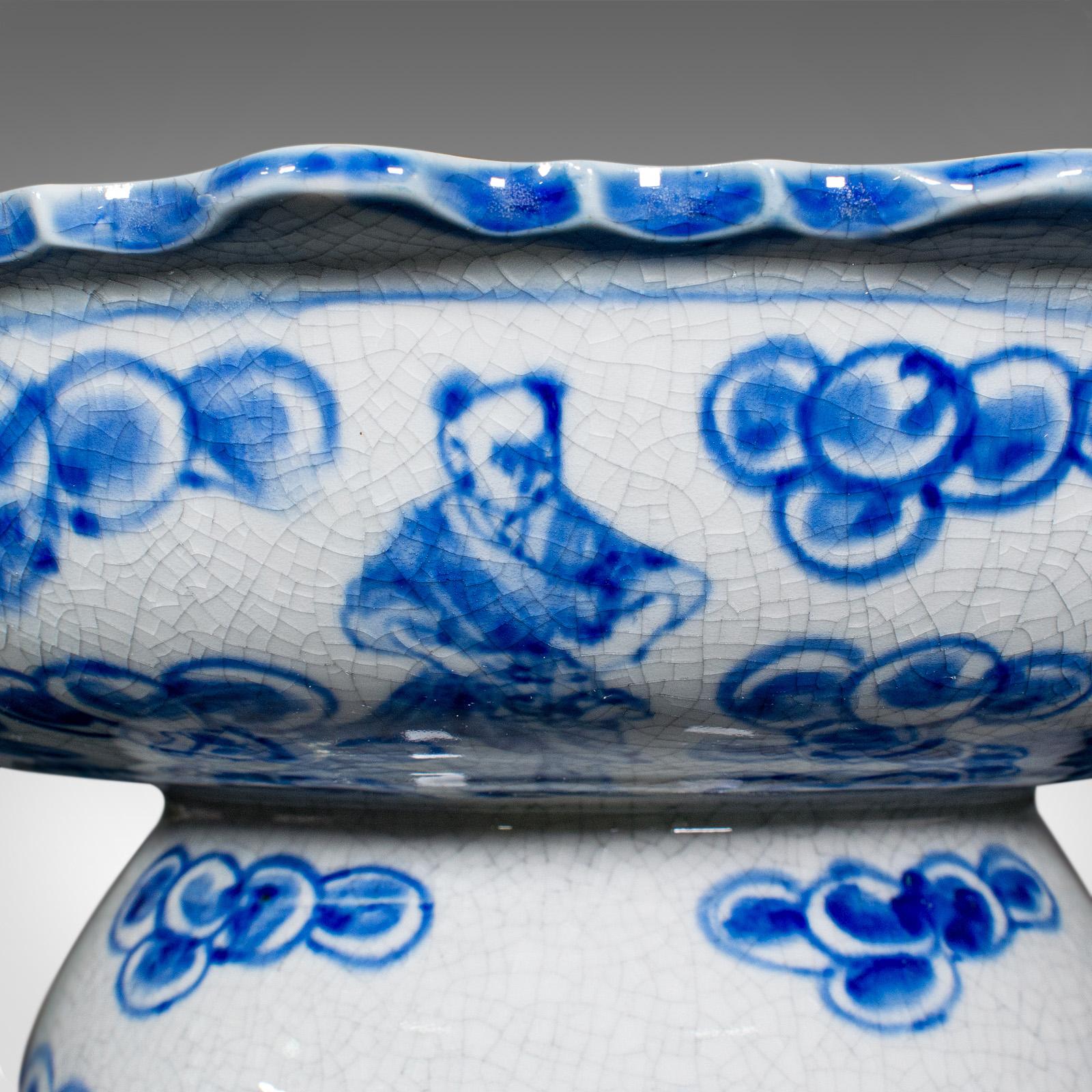 Vintage Footed Serving Bowl, Chinese, Ceramic, Fruit, Bonbon Dish, Mid Century For Sale 3