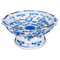 Vintage Footed Serving Bowl, Chinese, Ceramic, Fruit, Bonbon Dish, Mid Century