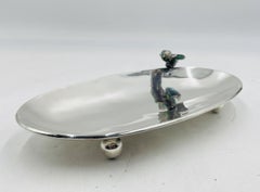 Vintage Footed Tray with Abalone Bird by Los Castillo, Mexican Modernism