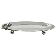 Vintage Footed Tray with Abalone Bird by Los Castillo, Mexican Modernism