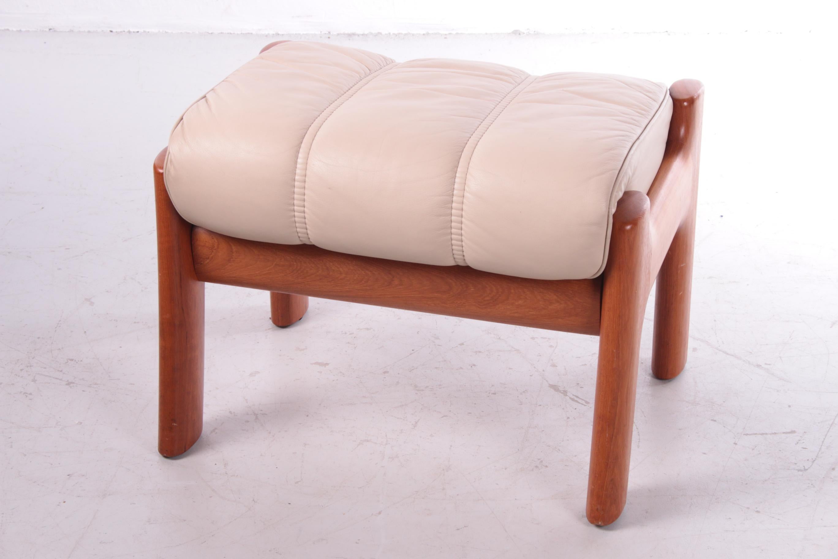 Mid-Century Modern Vintage Footrest Made of Teak with Leather 1970 For Sale
