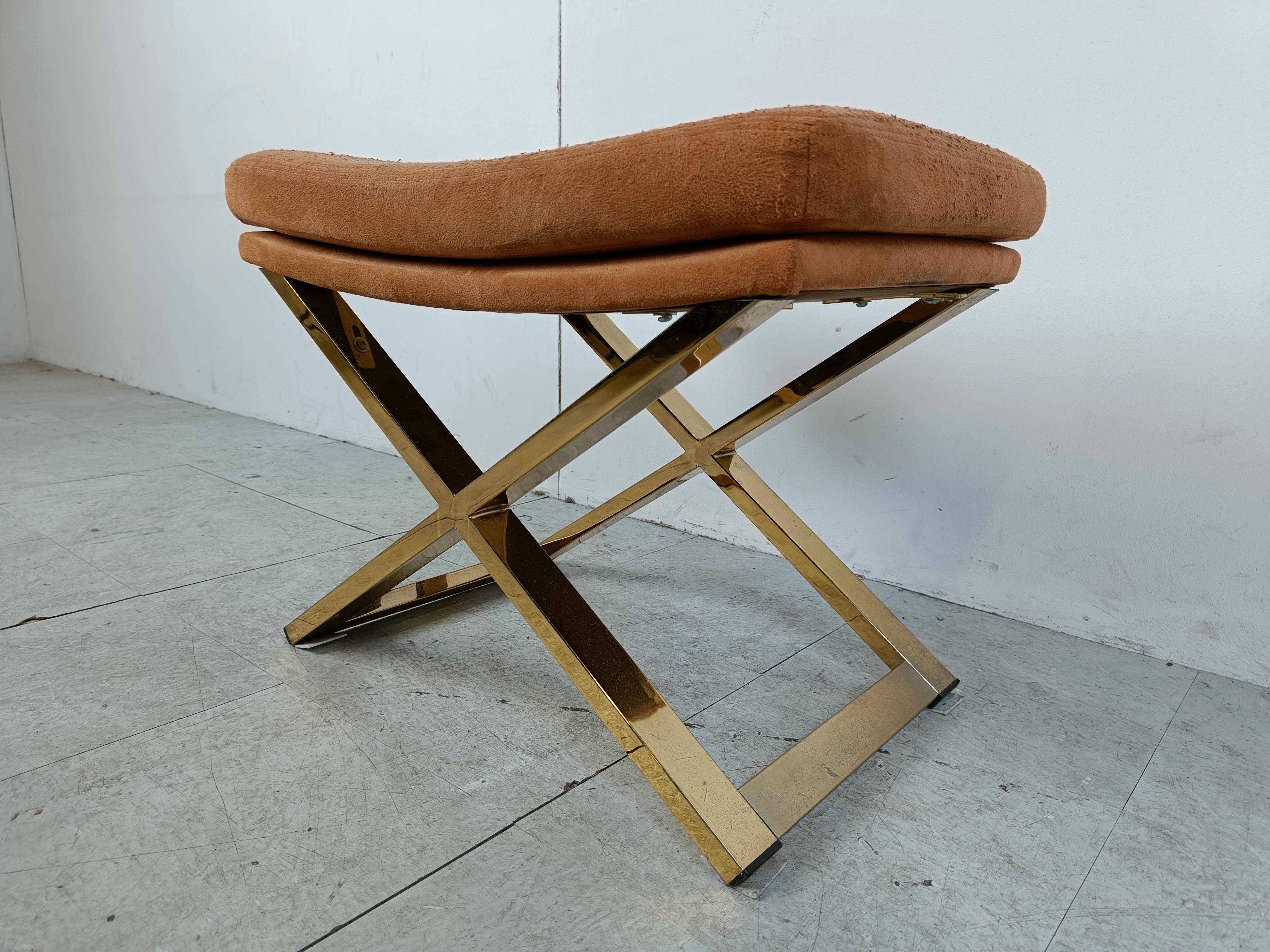 Vintage footstool in brass by Belgochrom, 1970s   In Good Condition For Sale In HEVERLEE, BE