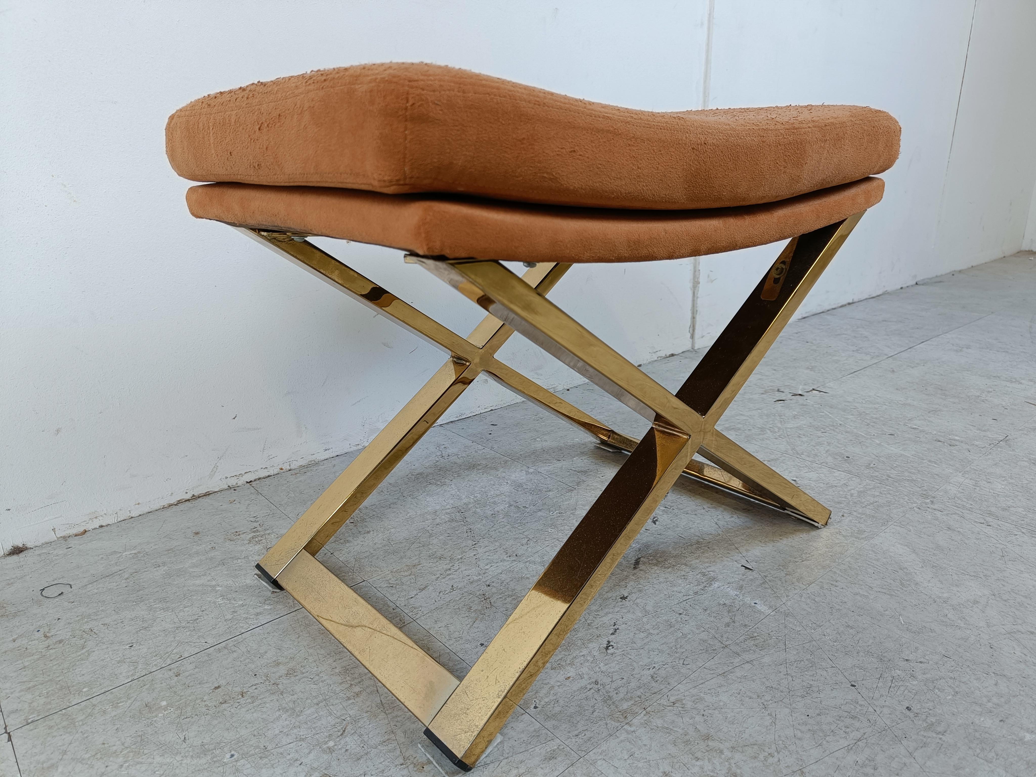 Brass Vintage footstool in brass by Belgochrom, 1970s   For Sale