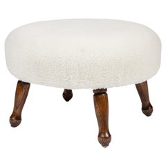 Vintage Footstool Newly Upholstered in White Shearling