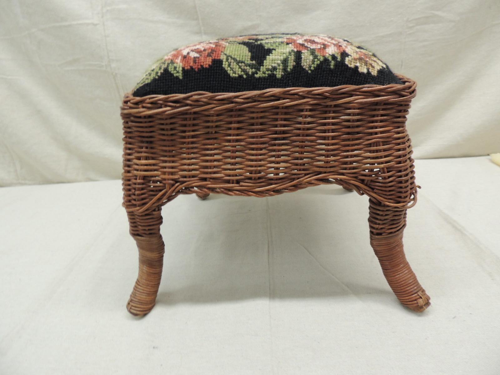 American Vintage Footstool with Antique Style Needlepoint Tapestry