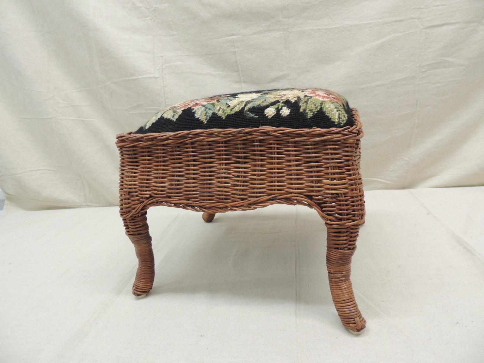 Hand-Crafted Vintage Footstool with Antique Style Needlepoint Tapestry