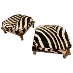 Vintage Footstools Restored in Zebra Hide, Pair