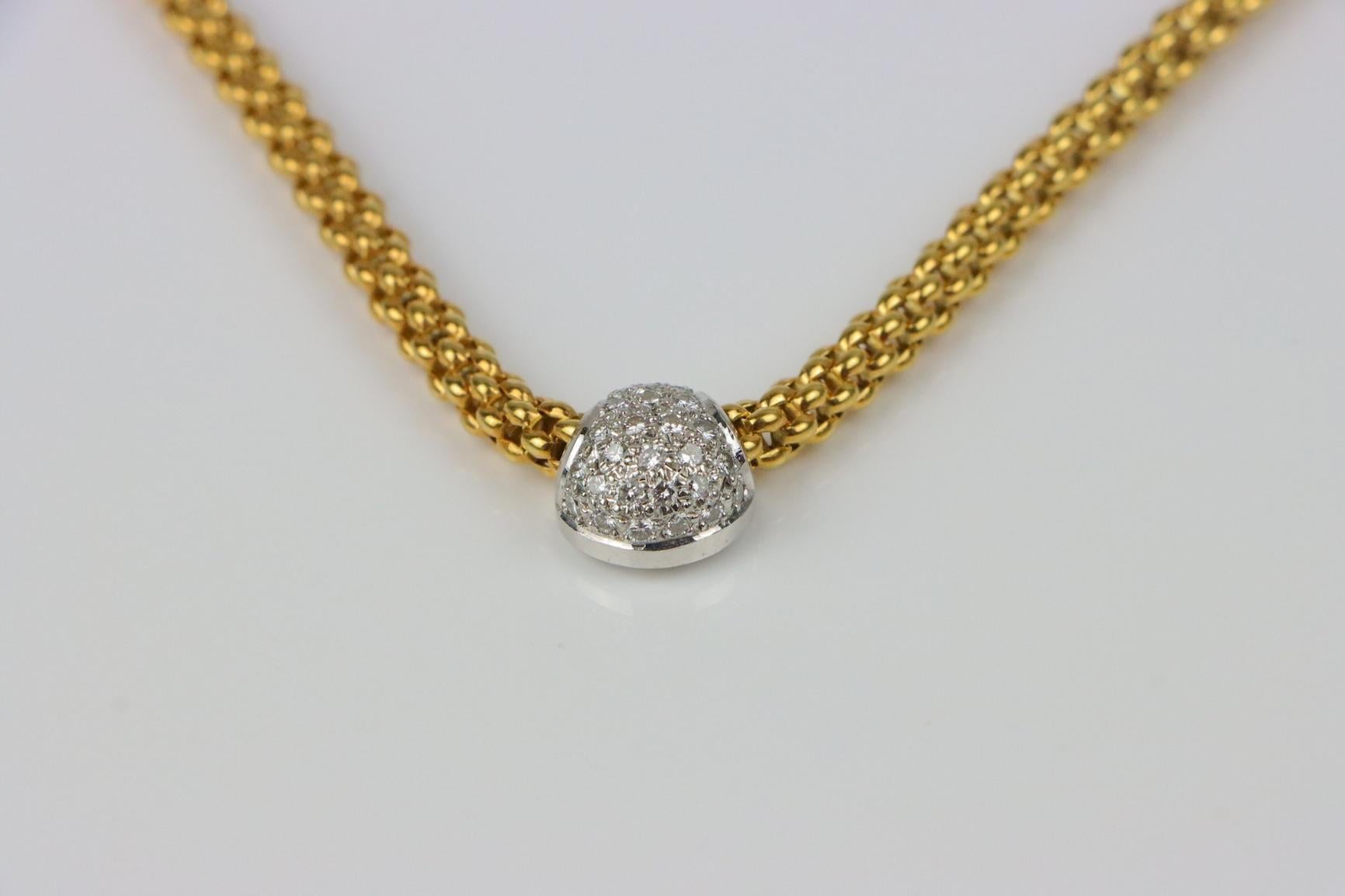 Vintage Fope 18K Gold & Diamond Necklace 
Circa 
Solid 18K Gold (Chain & Pendant) Pave Setting mounted with approximately total carat weight. 
Stamped:
FOPE 750 E 18K 

Approximate Dimensions:
43.8 cm (Length including clasp) x 4.4 mm (Chain