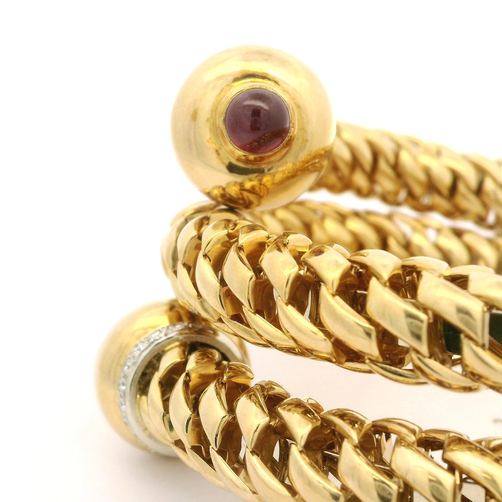 Vintage FOPE 18k Massivgold Diamant & Rubin Wickel-Schlangenarmband, schweres Armband im Angebot 8