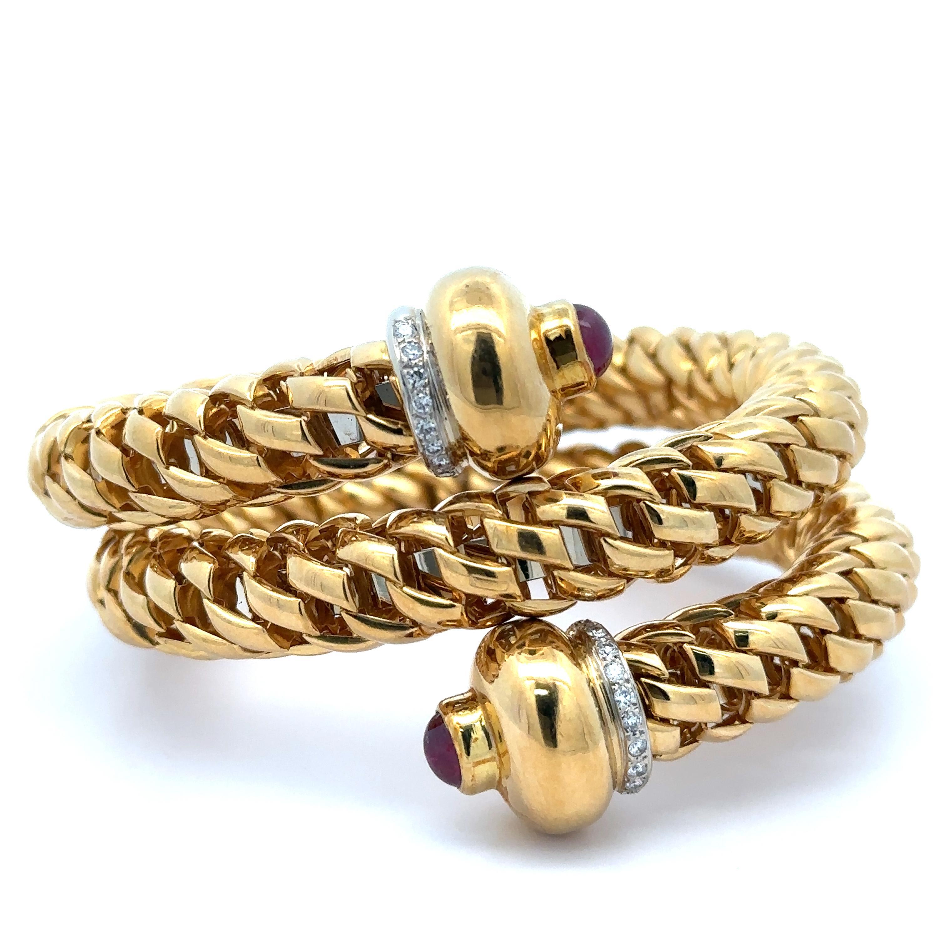 Vintage FOPE 18k Massivgold Diamant & Rubin Wickel-Schlangenarmband, schweres Armband Damen im Angebot