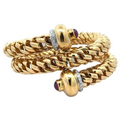 Vintage FOPE 18k Massivgold Diamant & Rubin Wickel-Schlangenarmband, schweres Armband
