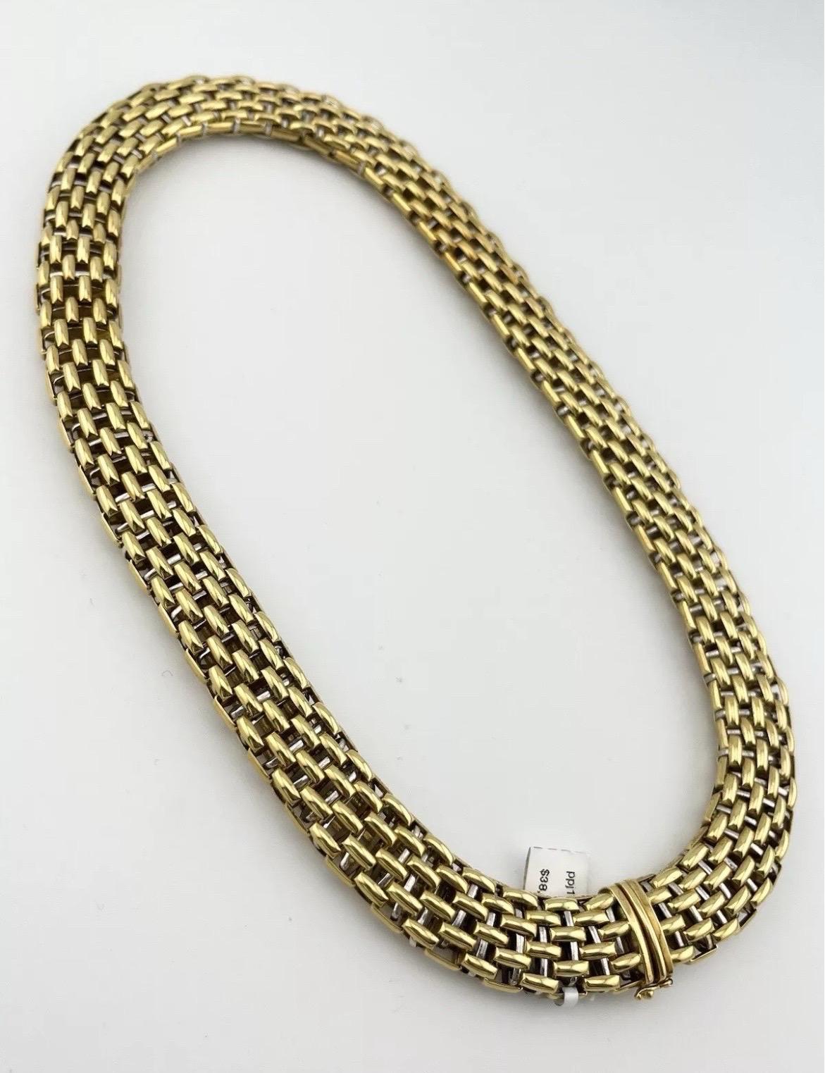 Vintage FOPE 18k Yellow & White Gold Two Tone Necklace with Box Clasp For Sale 6