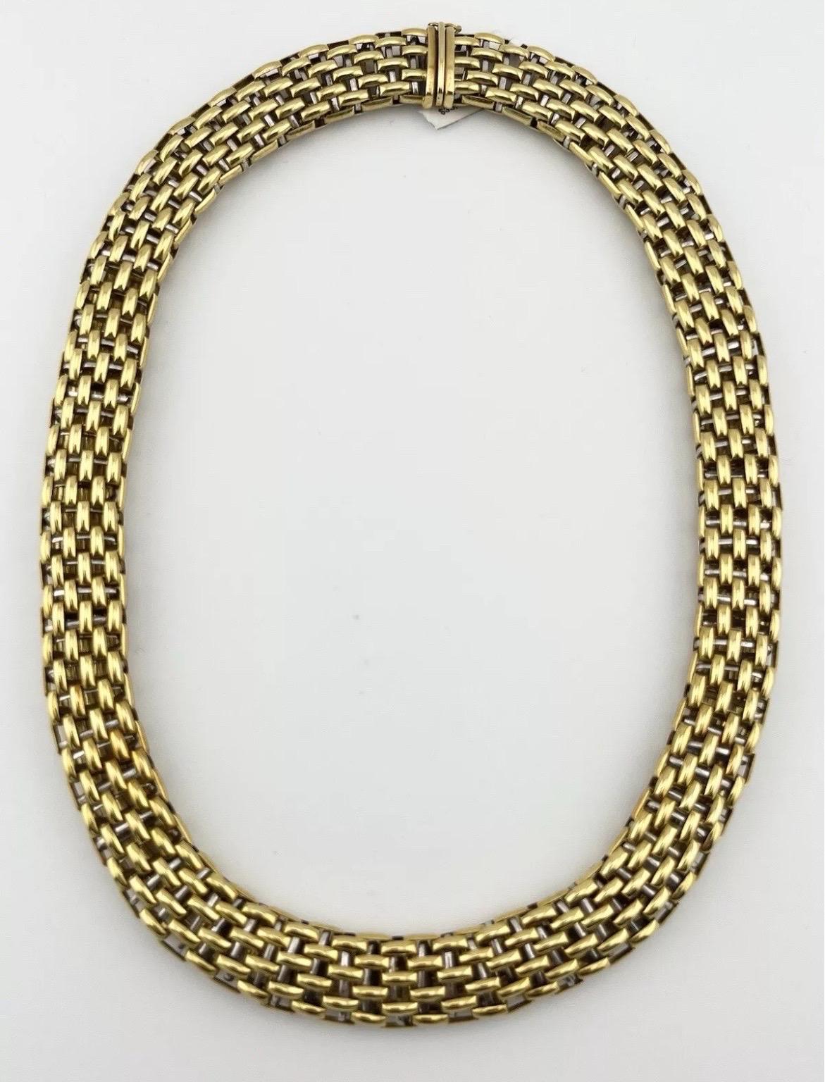 Vintage FOPE 18k Yellow & White Gold Two Tone Necklace with Box Clasp For Sale 7